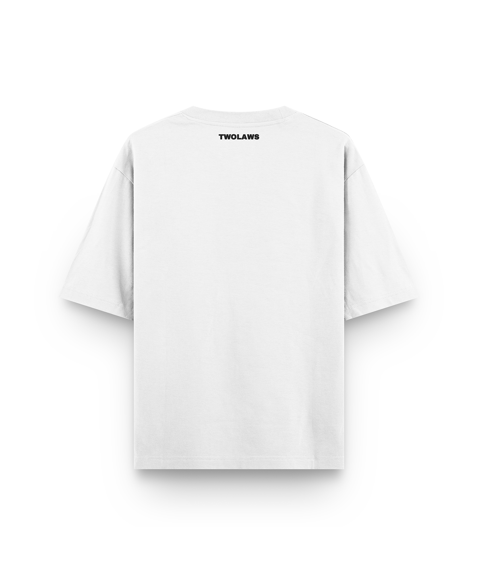 Back view of the TWOLAWS Faith & Patience T-shirt White showing the minimal logo near the neckline.