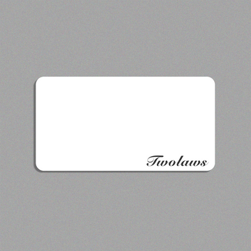 Illustration of TWOLAWS gift card, with TWOLAWS written in script font on a white background.