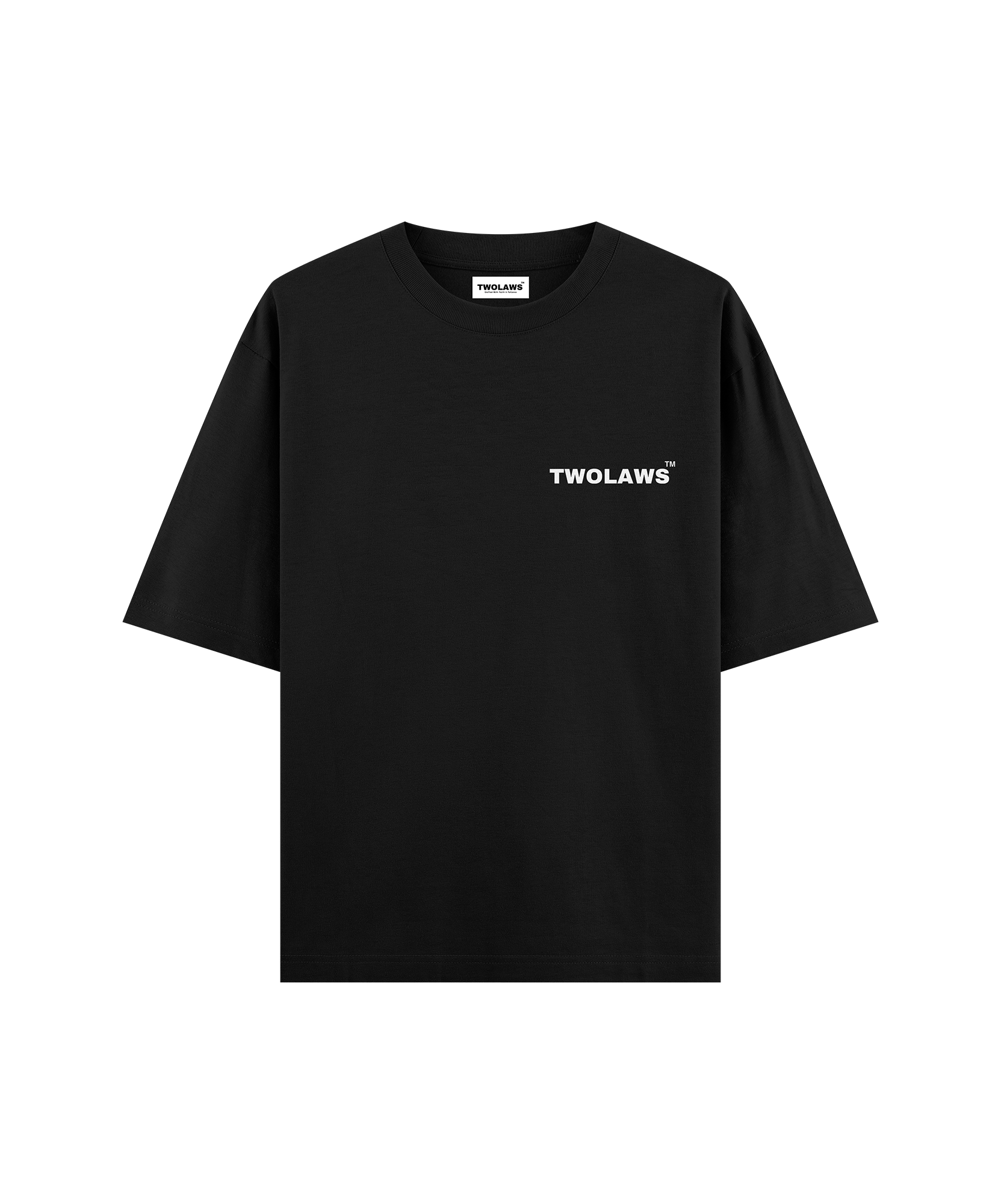TWOLAWS Logo T-Shirt in black with bold front branding and oversized fit.